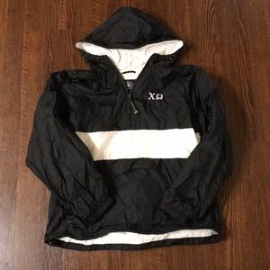 Charles River Black and White Chi Omega Rain Jacket